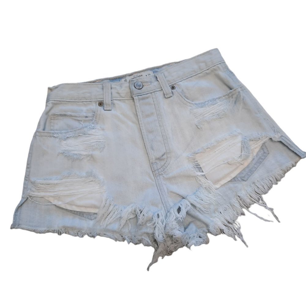 ABERCROMBIE & Fitch Denim Shorts size 00 24 Light Wash High Waist Destroyed